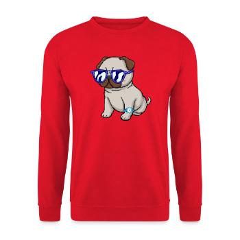 Mops mit blauer Brille - Unisex Pullover - Rot - Vorne - Alina (178cm) & Michal (187cm)