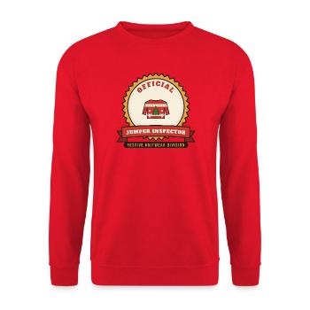 Offizieller Weihnachtspullover-Inspektor - Unisex Pullover - Rot - Vorne - Alina (178cm) & Michal (187cm)