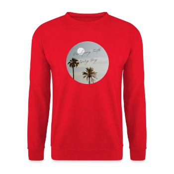 Glauben entwickeln Täglich Palmenbäume Ästhetik - Unisex Pullover - Rot - Vorne - Alina (178cm) & Michal (187cm)