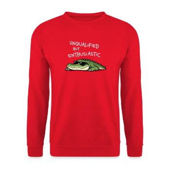 Unqualified but Enthusiastic – Krokodil mit Humor - Unisex Pullover - Rot - Vorne - Alina (178cm) & Michal (187cm)