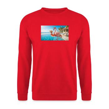 Flamingo feiert Happy Hour am Pool - Unisex Pullover - Rot - Vorne - Alina (178cm) & Michal (187cm)