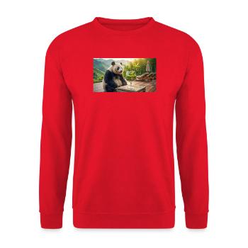 Panda findet sein perfektes Weihnachtsgetränk - Unisex Pullover - Rot - Vorne - Alina (178cm) & Michal (187cm)