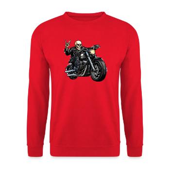 Totenkopf Biker auf Motorrad - Unisex Pullover - Rot - Vorne - Alina (178cm) & Michal (187cm)