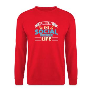 Rockin The Social Worker Life Sozialarbeiter - Unisex Pullover - Rot - Vorne - Alina (178cm) & Michal (187cm)
