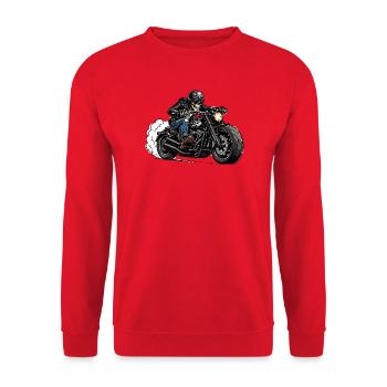 Skull Biker auf Chrome-Motorrad - Unisex Pullover - Rot - Vorne - Alina (178cm) & Michal (187cm)