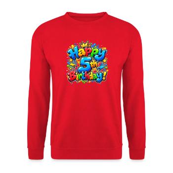 Herzlichen Glückwunsch zum 5. Geburtstag Farbige Graffiti: Episches Partygeschenk - Unisex Pullover - Rot - Vorne - Alina (178cm) & Michal (187cm)