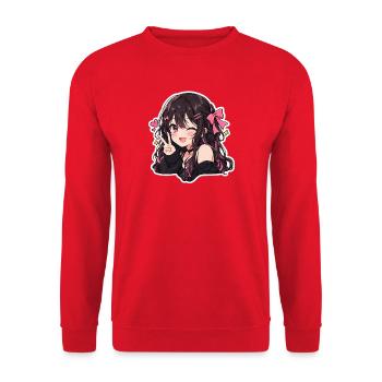 Kawaii Pink Bow Anime-Lächeln - Unisex Pullover - Rot - Vorne - Alina (178cm) & Michal (187cm)