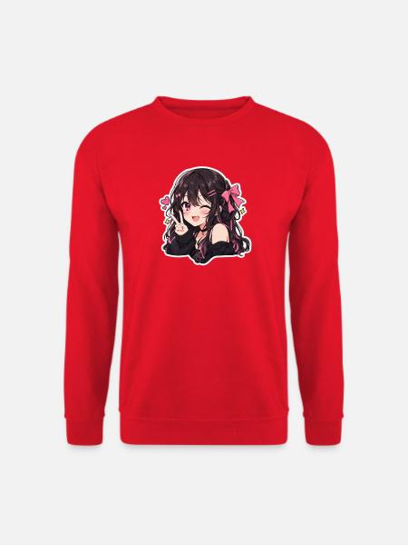 Kawaii Pink Bow Anime-Lächeln - Unisex Pullover - Rot