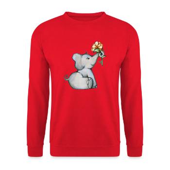 Aquarell Elefantenbaby mit Blume - Unisex Pullover - Rot - Vorne - Alina (178cm) & Michal (187cm)