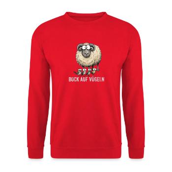 Lustiger Schafsbock: Bock auf Vögeln - Unisex Pullover - Rot - Vorne - Alina (178cm) & Michal (187cm)