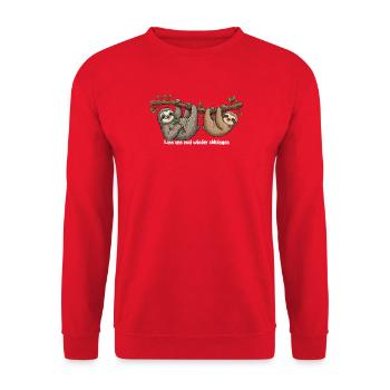 Lass uns mal wieder abhängen lustige sprüche - Unisex Pullover - Rot - Vorne - Alina (178cm) & Michal (187cm)
