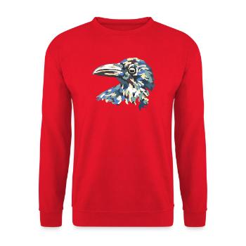 Kunstvoller Tarnvogelkopf - Unisex Pullover - Rot - Vorne - Alina (178cm) & Michal (187cm)