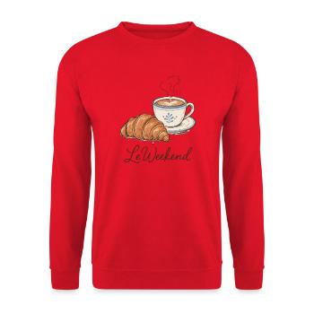 Le Weekend  Französisches Frühstück mit Croissant - Unisex Pullover - Rot - Vorne - Alina (178cm) & Michal (187cm)