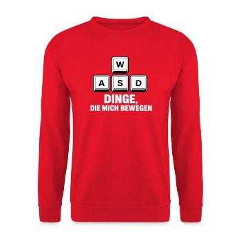 Was einen gealterten PC-Gamer bewegt - WASD - Unisex Pullover - Rot - Vorne - Alina (178cm) & Michal (187cm)