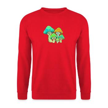 Lebendige psychedelische Pilzfamilie - Unisex Pullover - Rot - Vorne - Alina (178cm) & Michal (187cm)