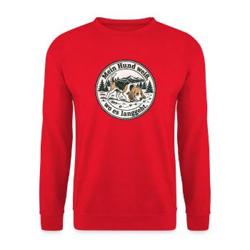 Beagle -  Mein Hund weiß, wo es langgeht. - Unisex Pullover - Rot - Vorne - Alina (178cm) & Michal (187cm)