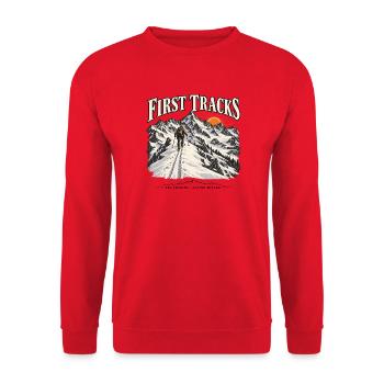 First Tracks – Skitour im Morgengrauen - Unisex Pullover - Rot - Vorne - Alina (178cm) & Michal (187cm)