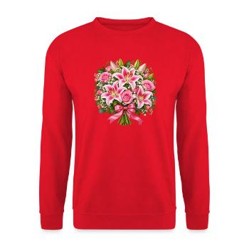Sanfter rosa Lilien-Rosenstrauß - Unisex Pullover - Rot - Vorne - Alina (178cm) & Michal (187cm)