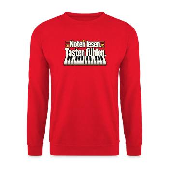 Pianist Klavierspieler Keyboarder Klavier Noten - Unisex Pullover - Rot - Vorne - Alina (178cm) & Michal (187cm)