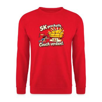 5K geschafft – Couch to 5K Laufanfänger - Unisex Pullover - Rot - Vorne - Alina (178cm) & Michal (187cm)