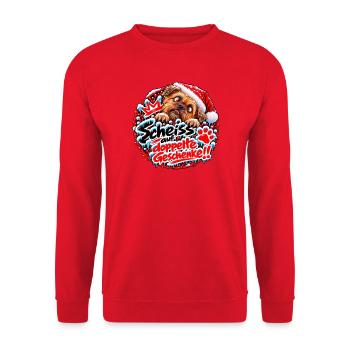 Weihnachtshund gegen doppelte Geschenke - Unisex Pullover - Rot - Vorne - Alina (178cm) & Michal (187cm)