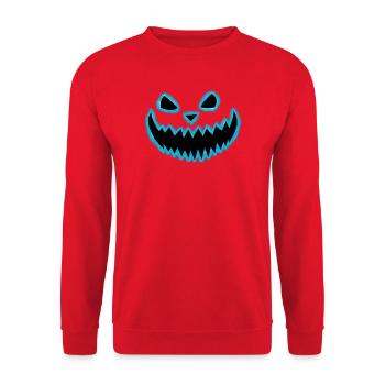 Neon Kürbisgesicht Türkis - Halloween Geschenk - Unisex Pullover - Rot - Vorne - Alina (178cm) & Michal (187cm)