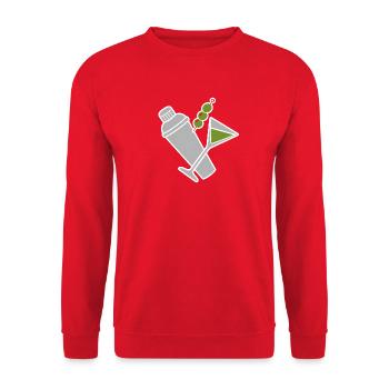 Cocktail Shaker & Martini Glas Oliven T-Shirt - Unisex Pullover - Rot - Vorne - Alina (178cm) & Michal (187cm)