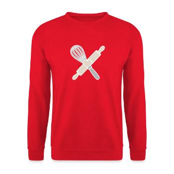 Schneebesen & Nudelholz Herz T-Shirt Design - Unisex Pullover - Rot - Vorne - Alina (178cm) & Michal (187cm)