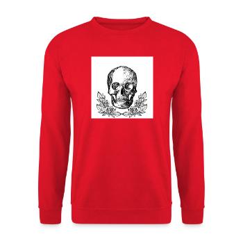 Gotischer Schädel mit Rosen - Unisex Pullover - Rot - Vorne - Alina (178cm) & Michal (187cm)