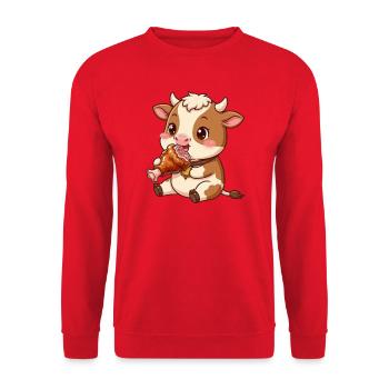 Kuh Braten Lecker Chibi Cartoon - Unisex Pullover - Rot - Vorne - Alina (178cm) & Michal (187cm)