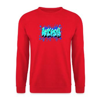 Anthony Graffiti Name: Epic Blue Splash Street Art - Unisex Pullover - Rot - Vorne - Alina (178cm) & Michal (187cm)