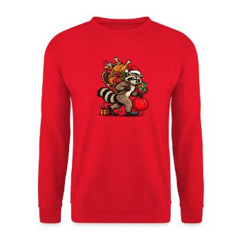 Schelmischer Waschbären-Festraub - Unisex Pullover - Rot - Vorne - Alina (178cm) & Michal (187cm)