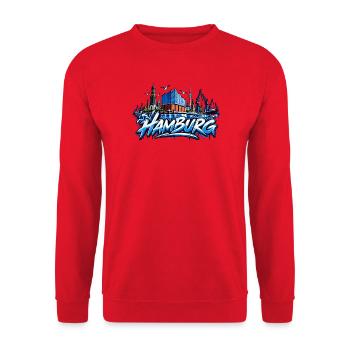 Hamburg Skyline Graffiti - Unisex Pullover - Rot - Vorne - Alina (178cm) & Michal (187cm)