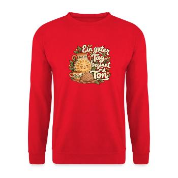 Töpfern - Ein guter Tag beginnt mit Ton - Unisex Pullover - Rot - Vorne - Alina (178cm) & Michal (187cm)