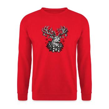 Rentier mit Schmuckkrone - Unisex Pullover - Rot - Vorne - Alina (178cm) & Michal (187cm)