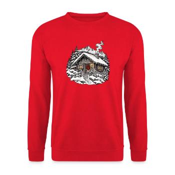 Winterhüttenzauber im Schnee - Unisex Pullover - Rot - Vorne - Alina (178cm) & Michal (187cm)
