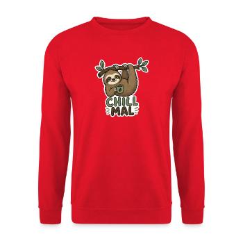 Chill Mal Sloth mit Tasse - Unisex Pullover - Rot - Vorne - Alina (178cm) & Michal (187cm)
