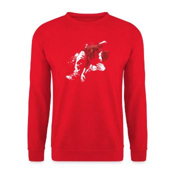Breakdancer Zeichnung - Unisex Pullover - Rot - Vorne - Alina (178cm) & Michal (187cm)