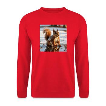 Eichhörnchen spiegelt sich im Wasser, Winter - Unisex Pullover - Rot - Vorne - Alina (178cm) & Michal (187cm)