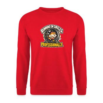 Im Kreis drehen. Beruflich. - Unisex Pullover - Rot - Vorne - Alina (178cm) & Michal (187cm)