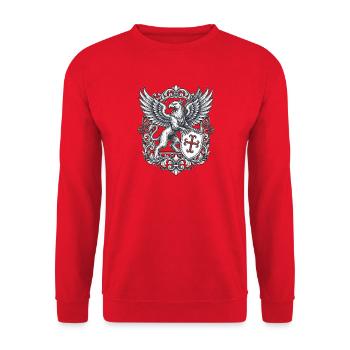 Wappen Greif Und Kreuz - Unisex Pullover - Rot - Vorne - Alina (178cm) & Michal (187cm)