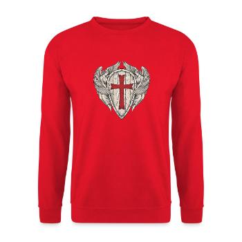 Schutzpatron Schild - Unisex Pullover - Rot - Vorne - Alina (178cm) & Michal (187cm)