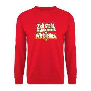 Festival Camper Festival Camping Matsch Zeltplatz - Unisex Pullover - Rot - Vorne - Alina (178cm) & Michal (187cm)