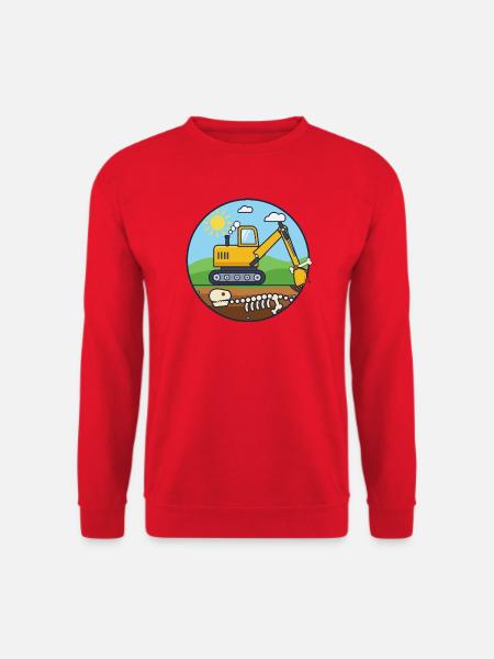 Bagger gräbt ein Dinosaurier-Skelett aus - Unisex Pullover - Rot