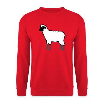 Weißes Schaf Silhouette auf Schwarz - Unisex Pullover - Rot - Vorne - Alina (178cm) & Michal (187cm)
