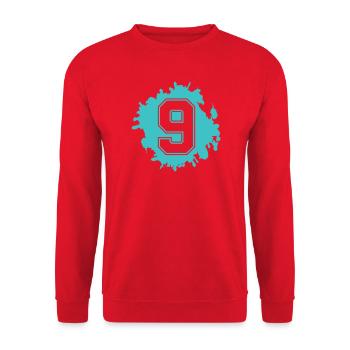 Neun im Neon-Splash - Unisex Pullover - Rot - Vorne - Alina (178cm) & Michal (187cm)