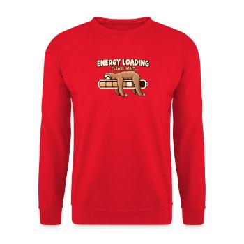 Energy Loading – Lustiges Faultier Akku Design - Unisex Pullover - Rot - Vorne - Alina (178cm) & Michal (187cm)