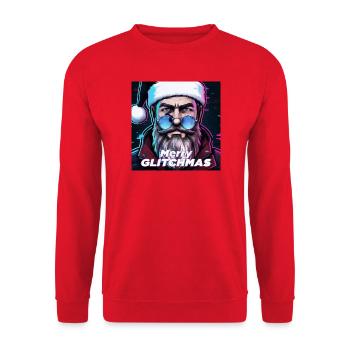 Merry Glitchmas Cyber Santa – Neon Weihnachtsmann - Unisex Pullover - Rot - Vorne - Alina (178cm) & Michal (187cm)