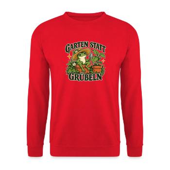 Garten Statt Grübeln - Unisex Pullover - Rot - Vorne - Alina (178cm) & Michal (187cm)