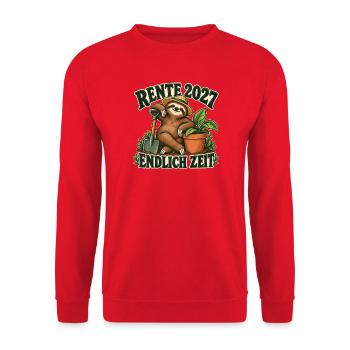 Rente 2027! - Endlich Gartenzeit - Unisex Pullover - Rot - Vorne - Alina (178cm) & Michal (187cm)
